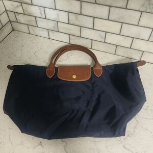 Longchamp Navy and Brown Tote Bag
